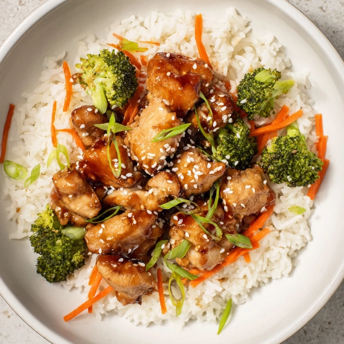 Golden-brown chicken teriyaki bowls, a quick 20-minute dinner, with fluffy rice and colorful vegetables.