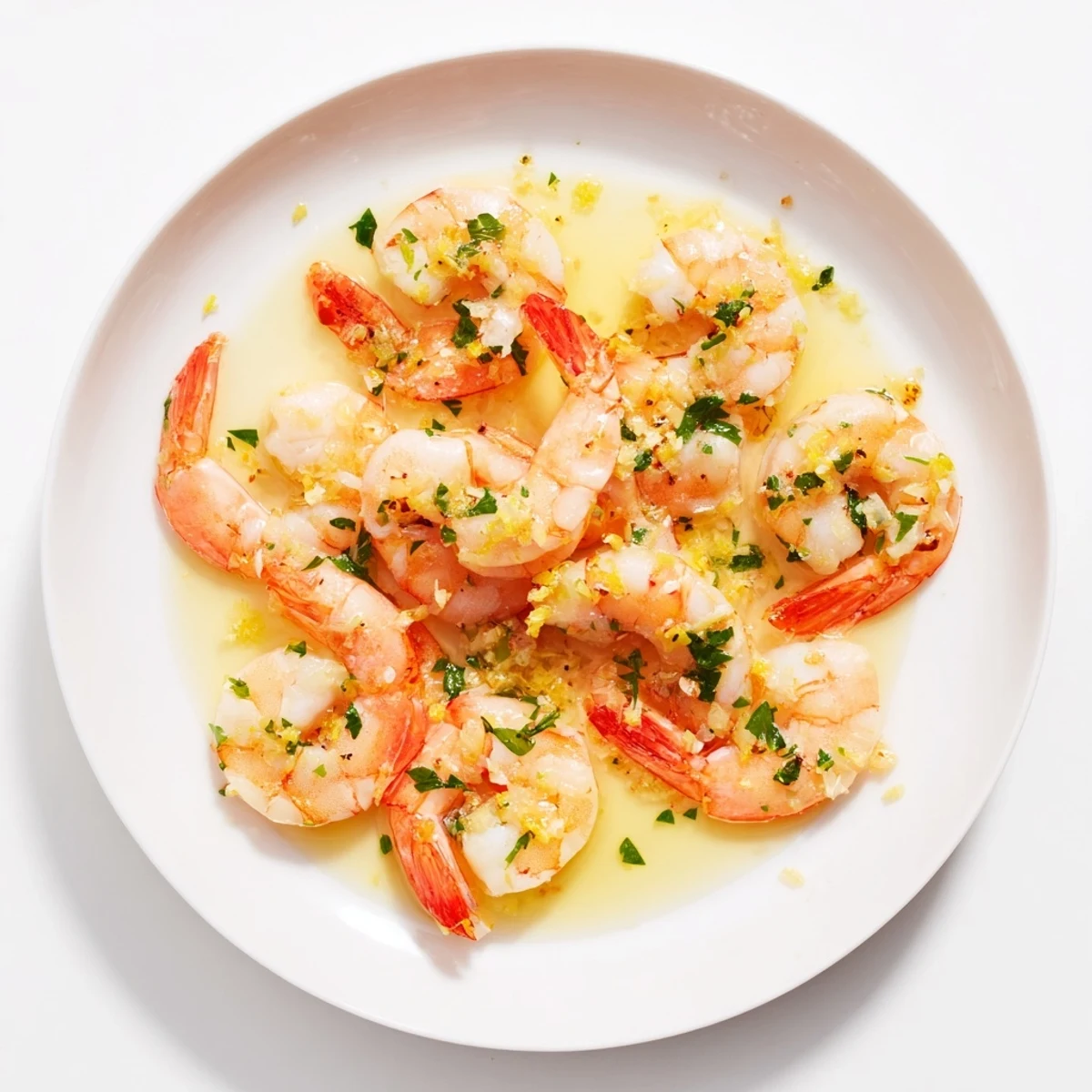 Sizzling garlic shrimp scampi with bright lemon sauce, ready to serve over pasta.