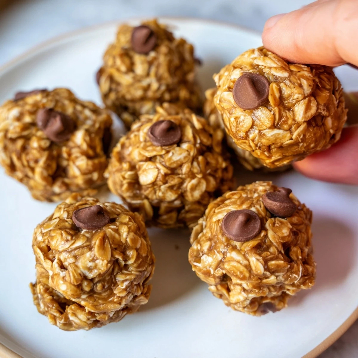 No-bake peanut butter energy balls, speckled with chocolate chips, ready to fuel your afternoon.