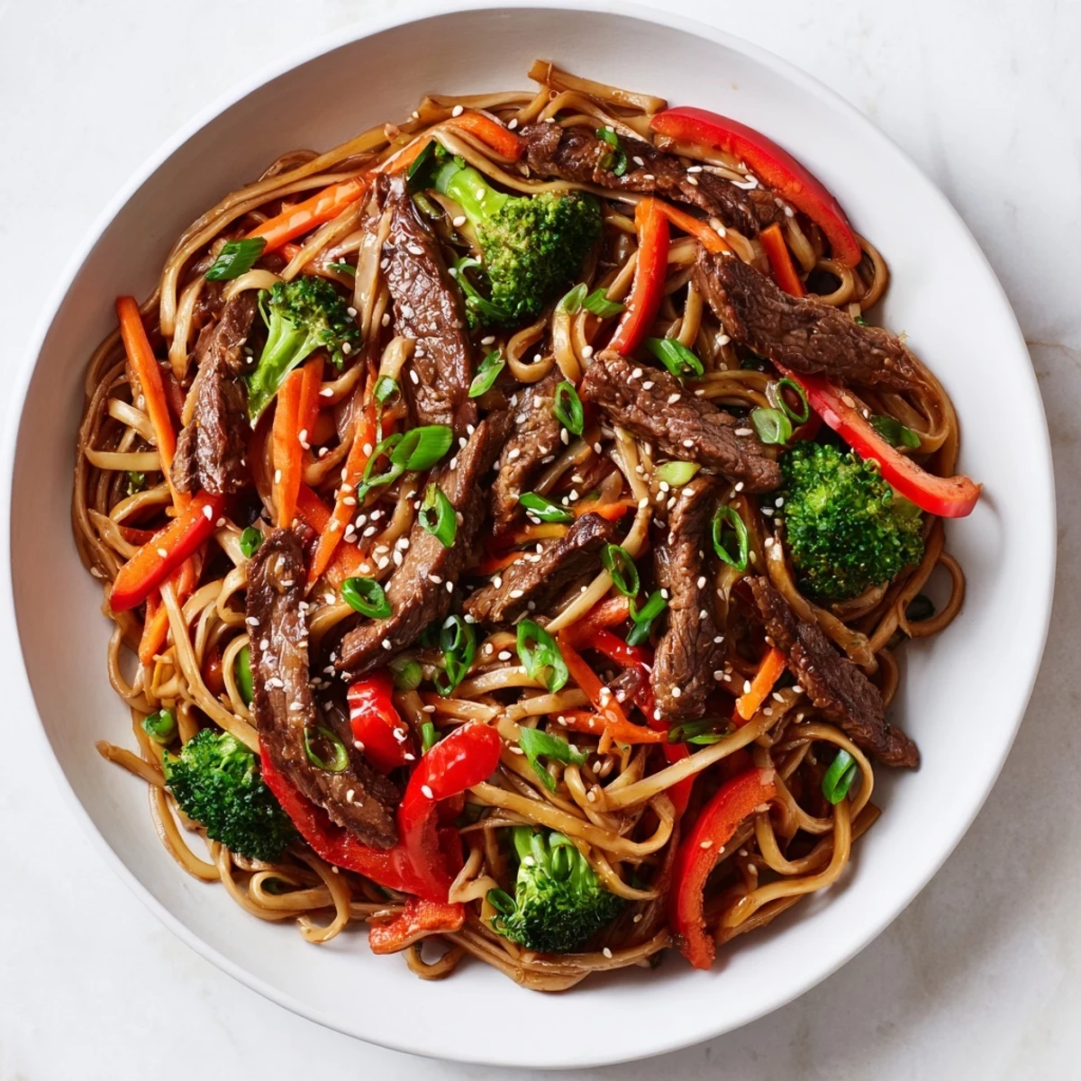 Steaming Easy Beef Stir-Fry with Lo Mein Noodles, a flavorful Asian-inspired dinner sizzling in a wok.