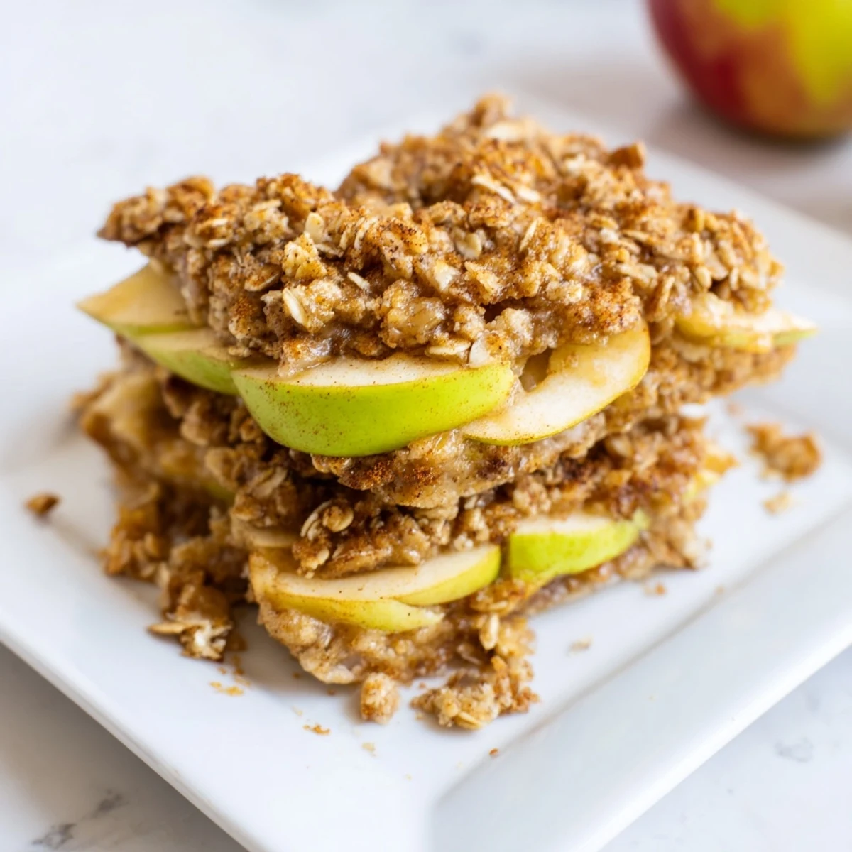 Golden-brown Rustic Apple and Cinnamon Crumb Bake, bubbly and fragrant from the oven.