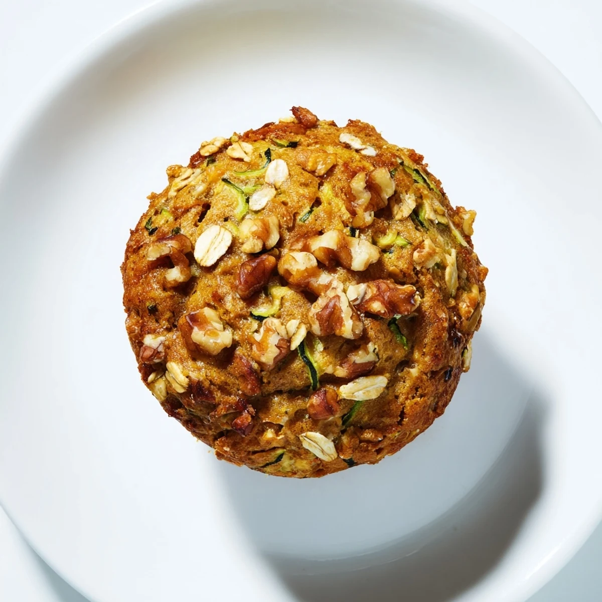 Fluffy freezer-friendly breakfast muffins with visible walnuts, hinting at a warm, inviting morning treat.