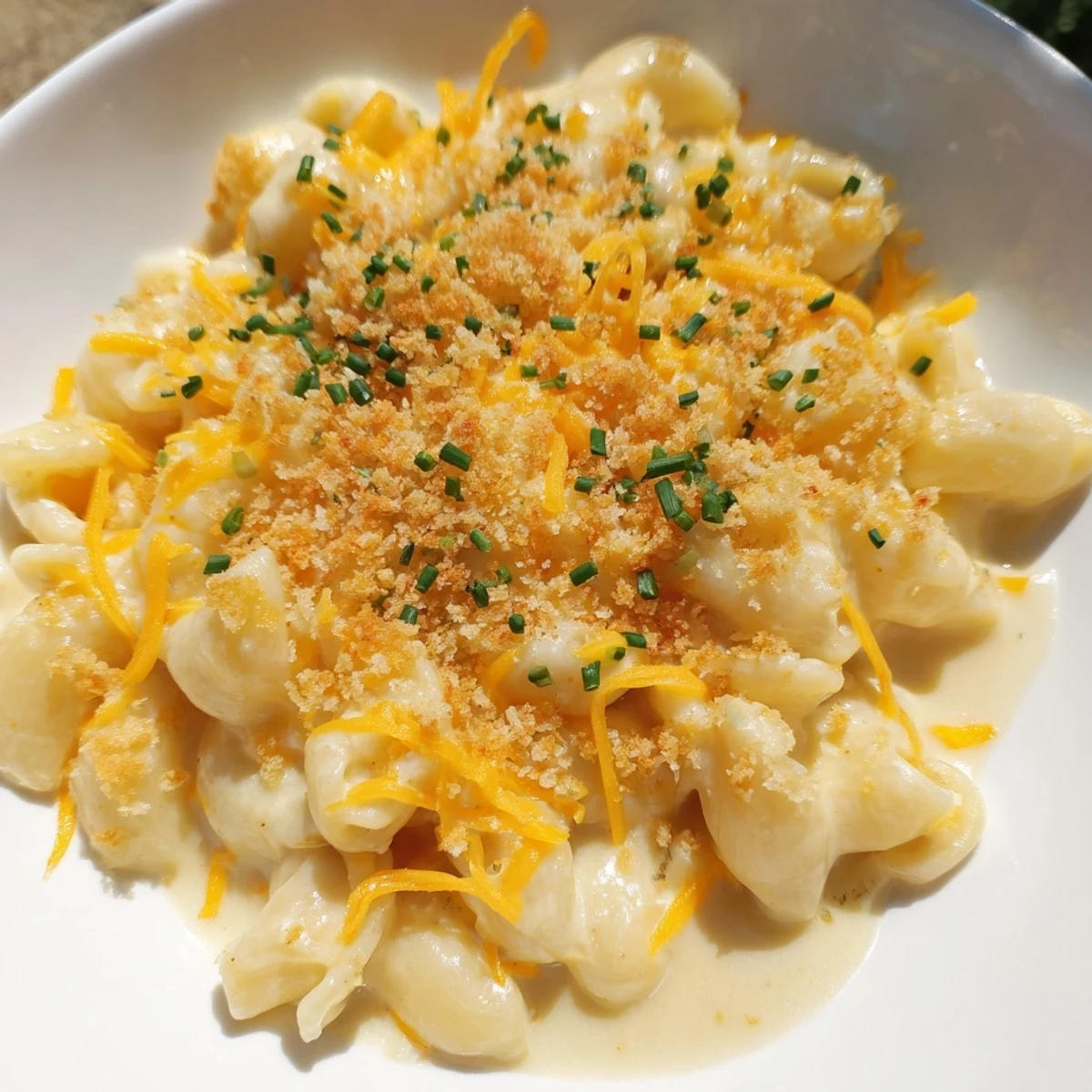 A comforting bowl of Cottage Cheese Mac and Cheese, bubbling with melted cheddar and creamy sauce.