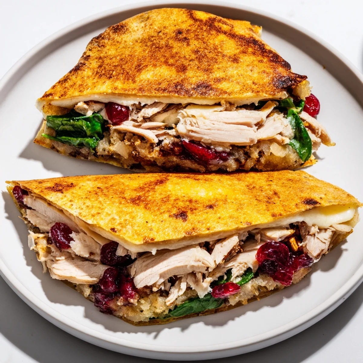 Close-up of a perfectly constructed Moist Maker Chicken Wrap, with a glistening, golden-brown tortilla.