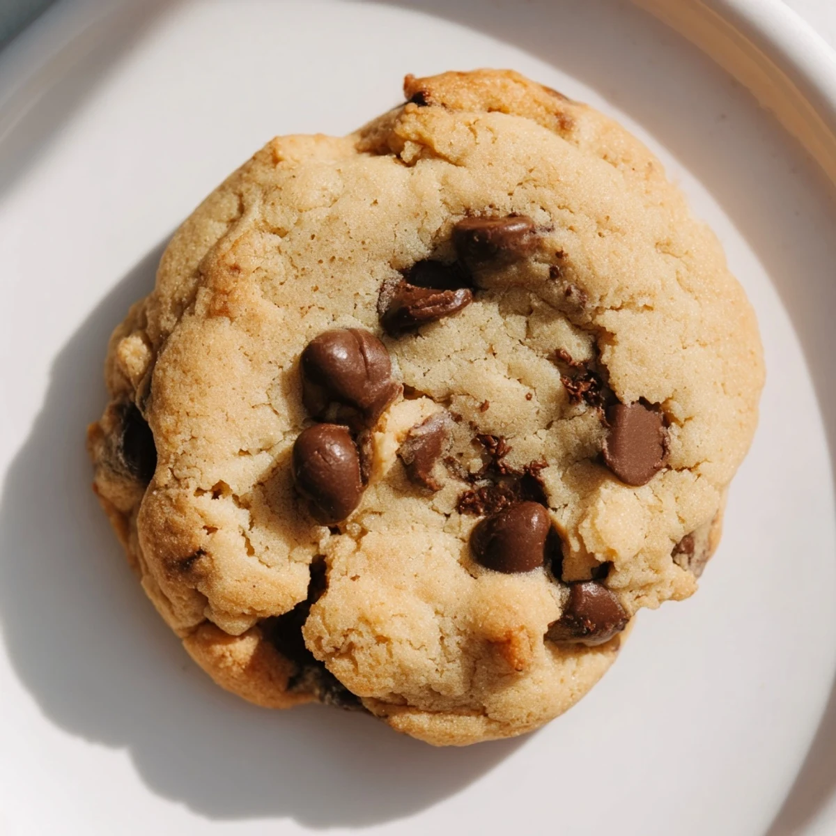 Warm, golden brown air-fryer chocolate chip cookies fresh from the air fryer, ready to enjoy.