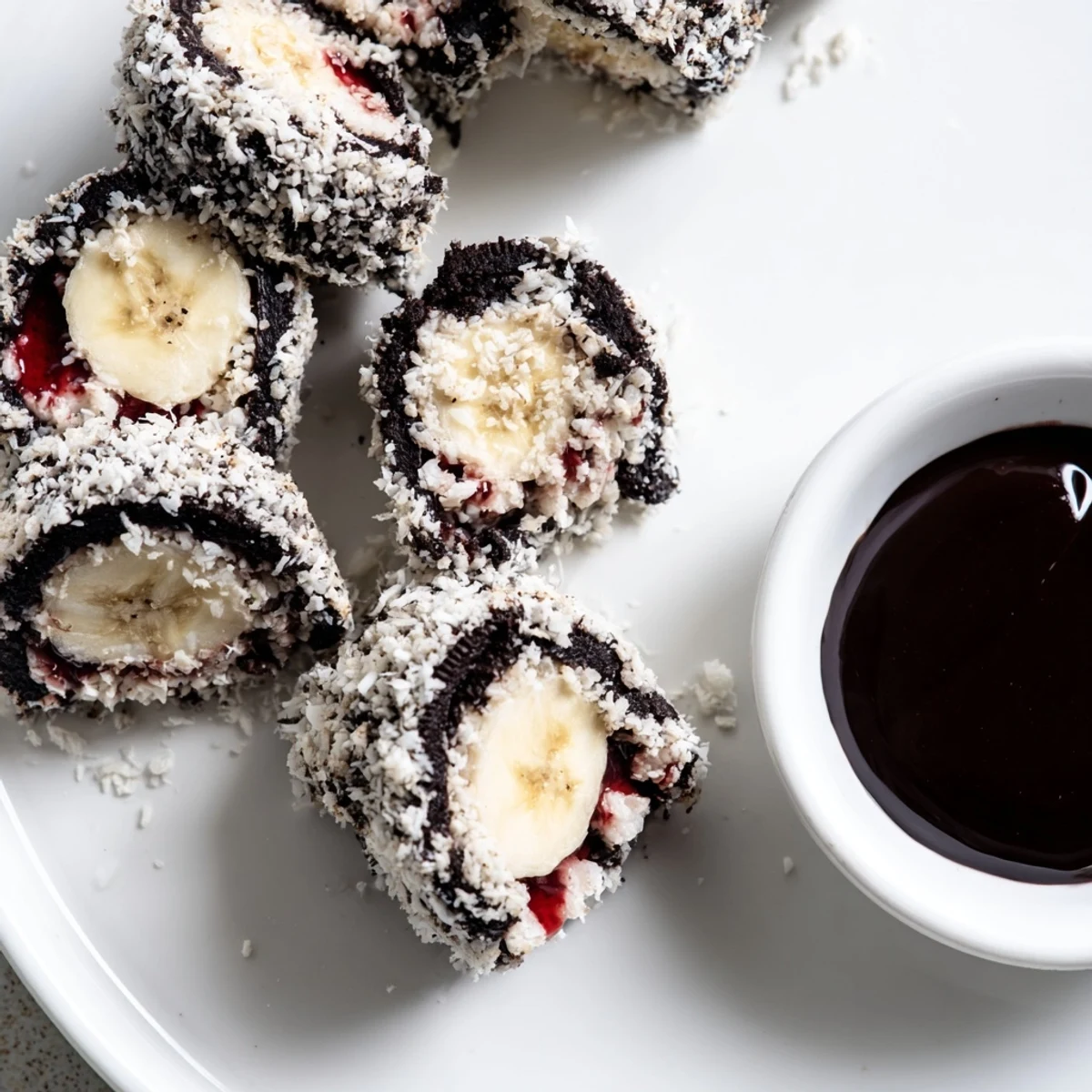 Sweet dessert: Oreo Cookie Sushi Rolls with a creamy, fruity filling and rich chocolate dip.