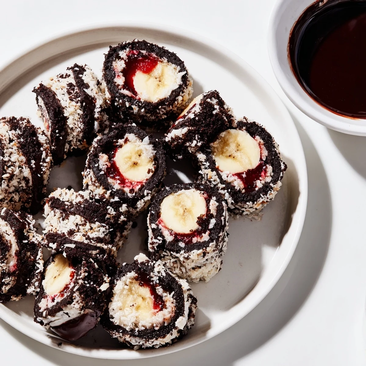Irresistible Oreo Cookie Sushi Rolls, ready to eat, served with fun sprinkles for a perfect party dessert.