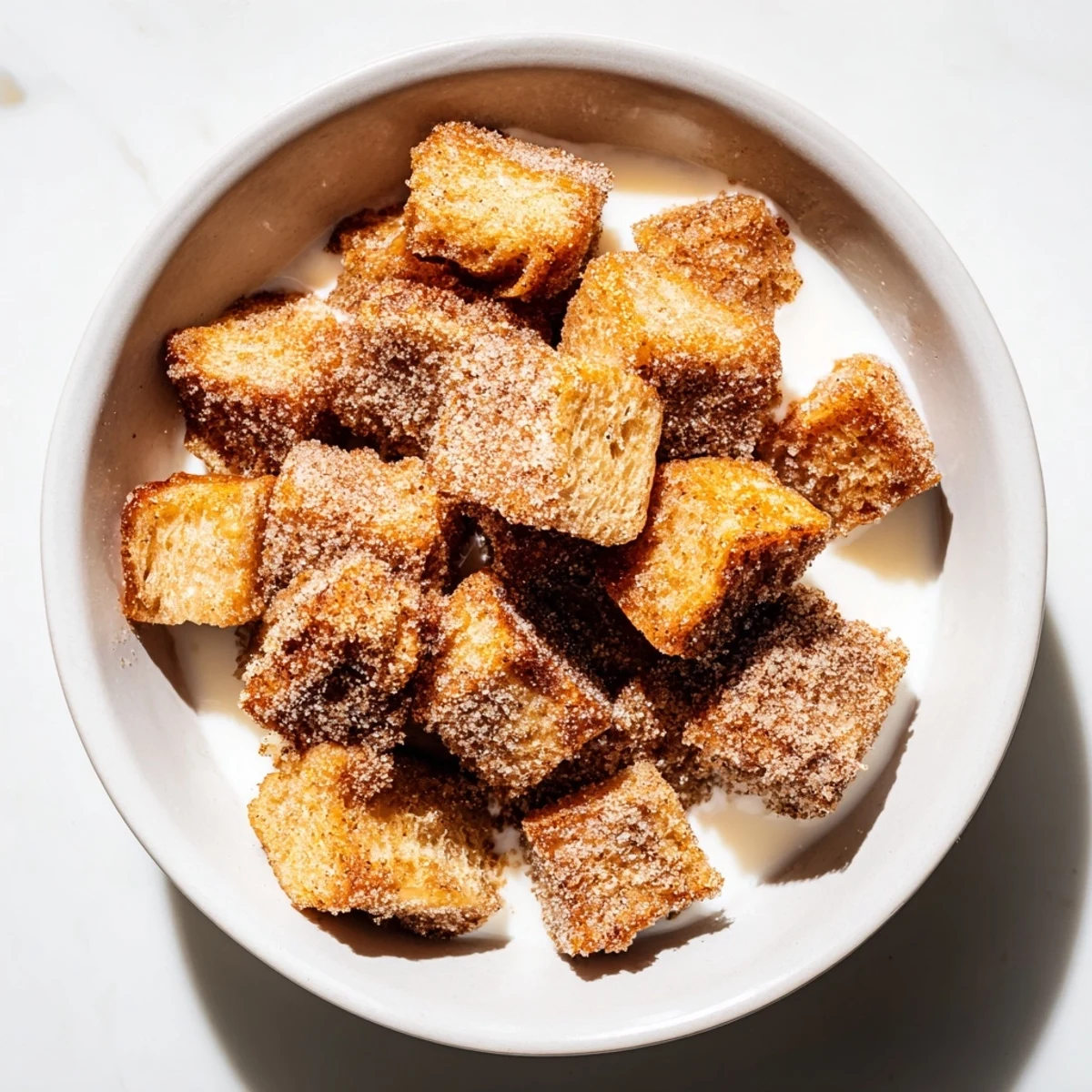 Golden, crispy French Toast Cereal, dusted in cinnamon sugar, is a delightful breakfast treat.
