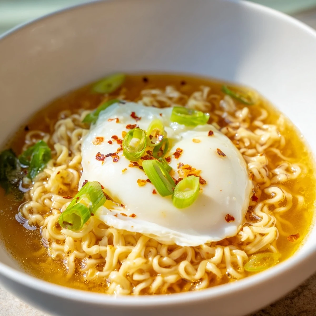 Delicious, easy homemade upgraded instant ramen, ready to enjoy with a pat of butter, scallions, and egg.