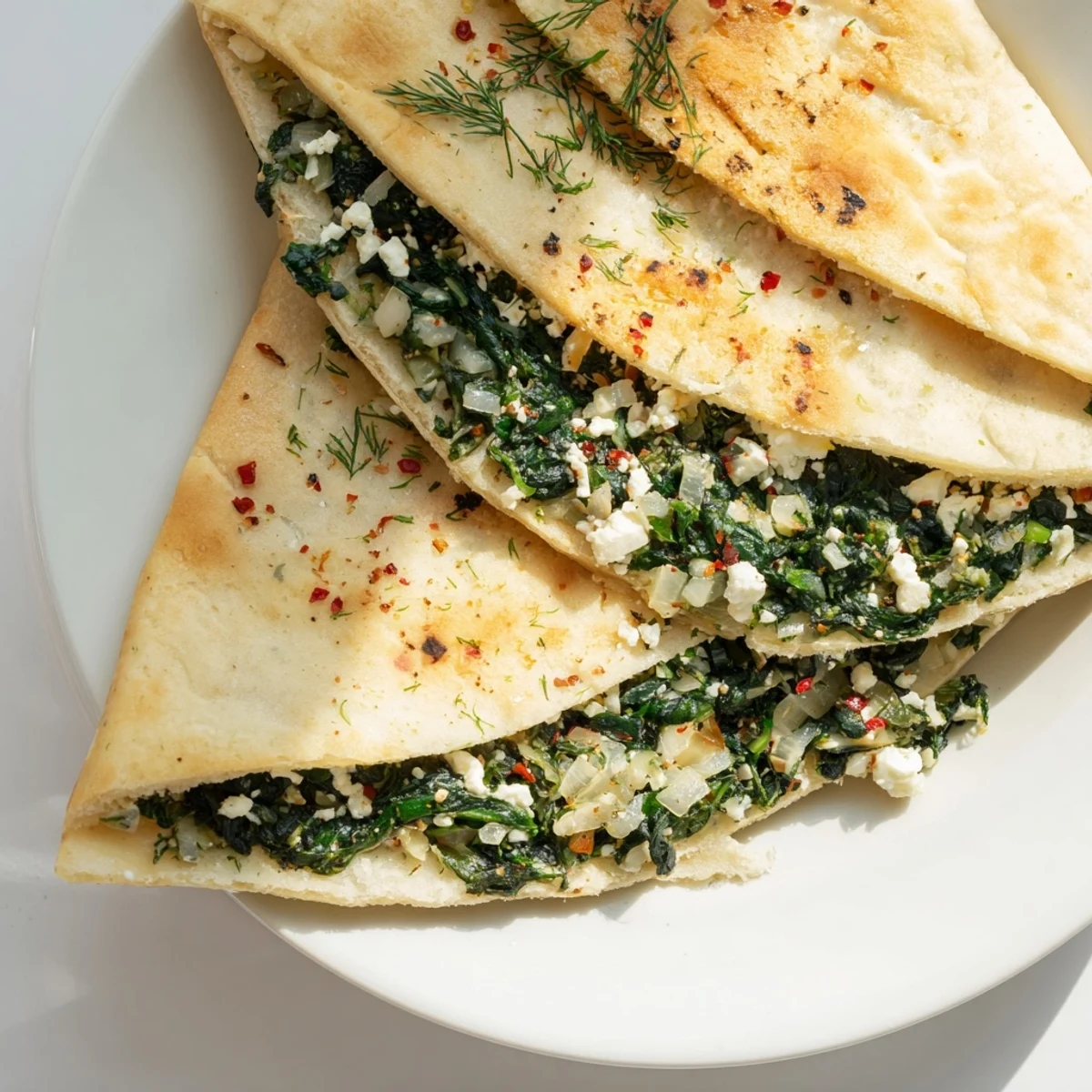 Warm Turkish Spinach & Feta Flatbread, golden-brown and fragrant, ready for a satisfying bite.