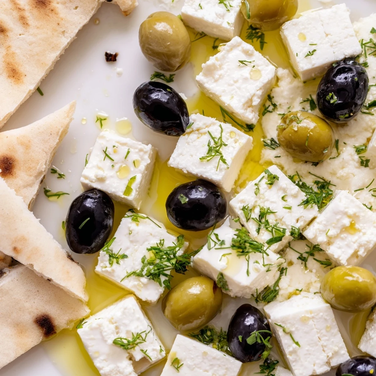A close-up of a beautifully arranged Turkish Olives & Cheese Board, ready for sharing and enjoyment.