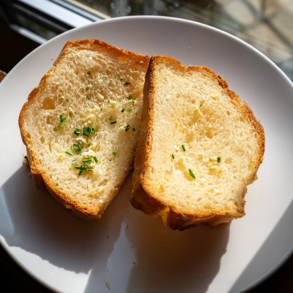 Golden-brown Cloud Bread Savory Toast topped with fresh chives and parsley, served beside a small bowl of marinara dipping sauce.