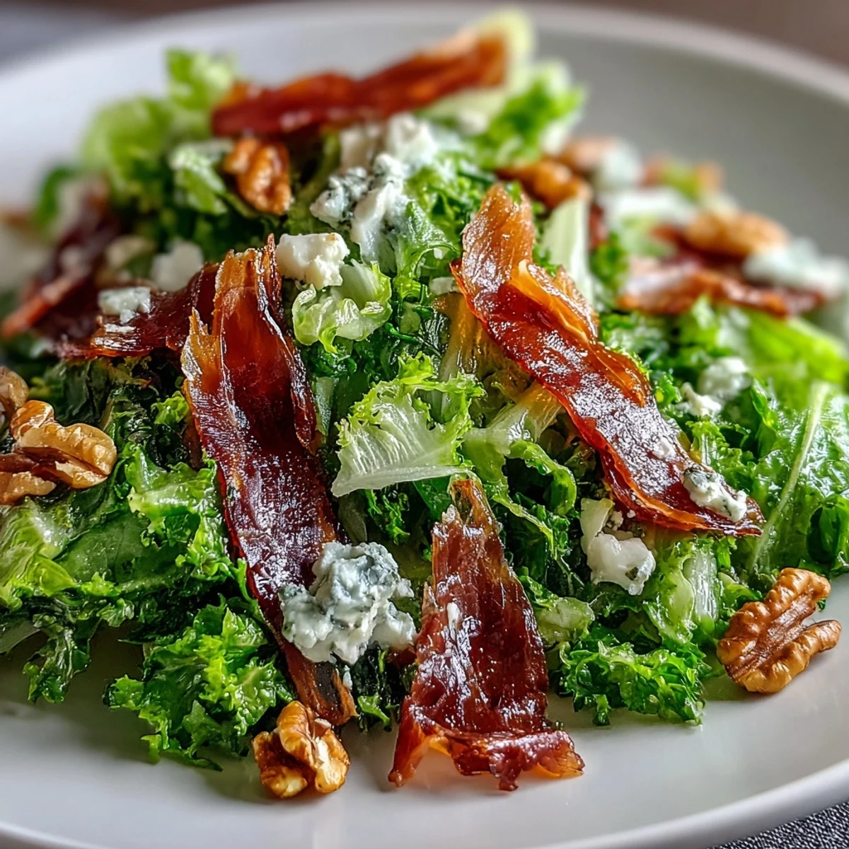Elegant Frisée, Pear, Blue Cheese, and Crispy Prosciutto Salad, a perfect autumn starter.