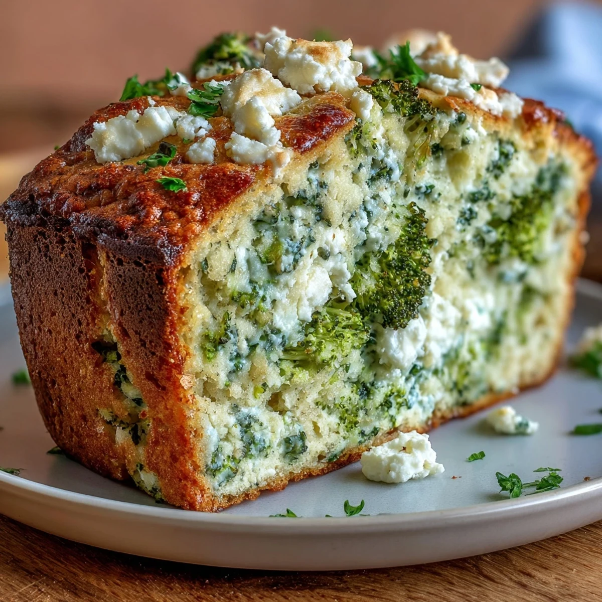 Savory baked Broccoli and Feta Loaf, showcasing tender green florets.
