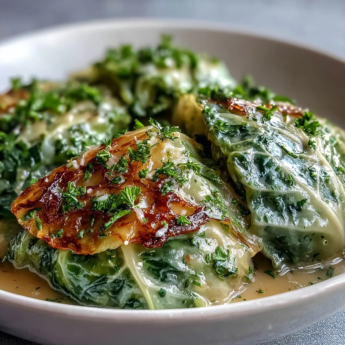Fork-tender cabbage wedges in a rich parmesan broth, perfect for a comforting vegetarian dinner.