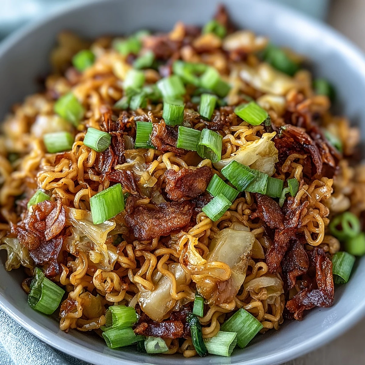 Steaming Fried Cabbage Ramen with julienned carrots and a spicy kick, served in a ceramic bowl.