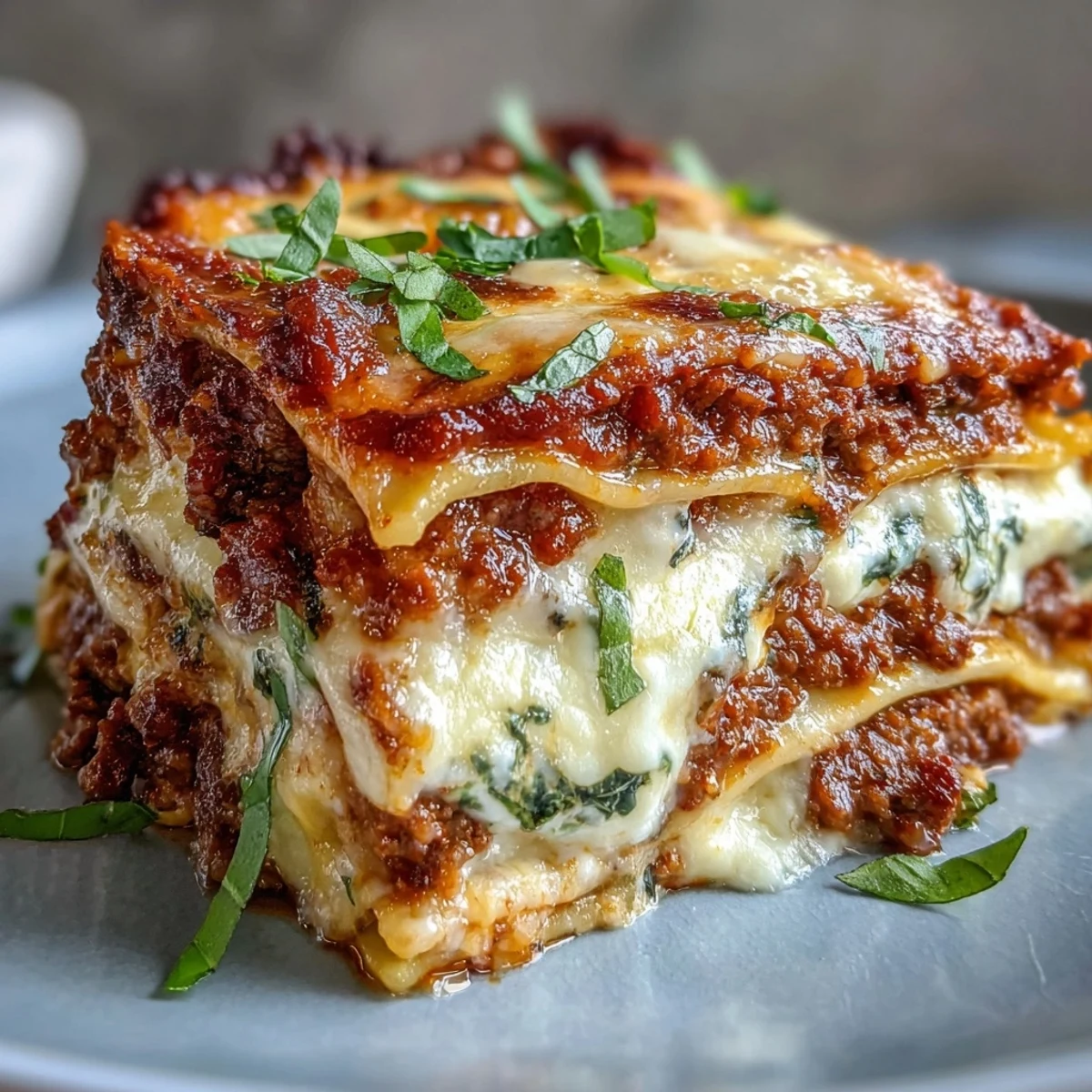 Golden, bubbling Worlds Best Lasagna fresh from the oven, revealing rich meat sauce and creamy ricotta layers.