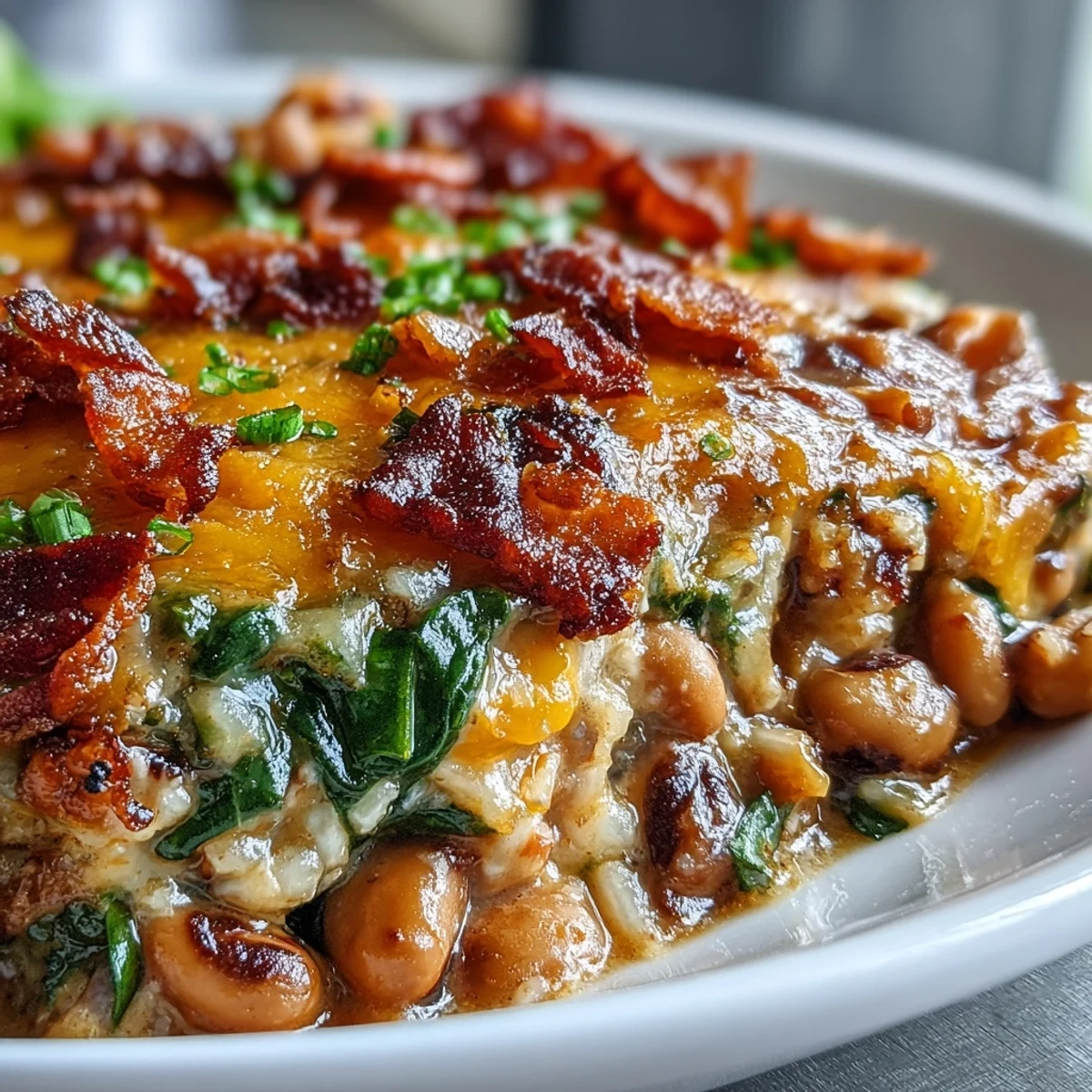 Served steaming hot, the Tex Mex Black Eyed Pea Casserole is garnished with fresh cilantro and avocado.