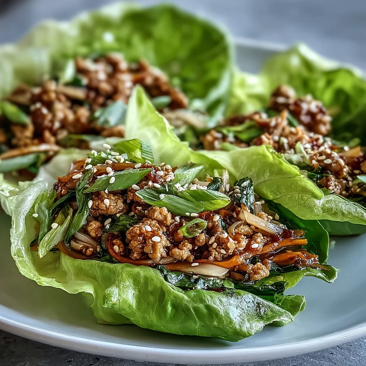 Spoonful of saucy Potsticker Noodle Lettuce Cups featuring tender turkey, noodles, and crunchy carrots, ready to serve for a light low-carb dinner.
