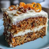 Beautiful layered Easter carrot cake, a festive dessert generously adorned with frosting.
