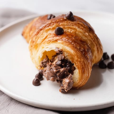 Enjoy a decadent breakfast or dessert of freshly baked Chocolate Cookie Croissants, crispy and sweet.