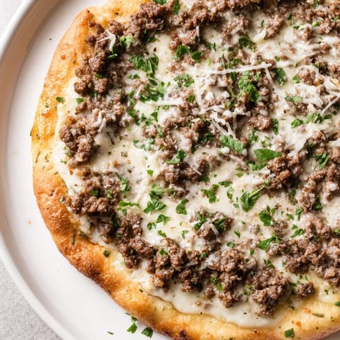 Ground Beef Alfredo Pizza
