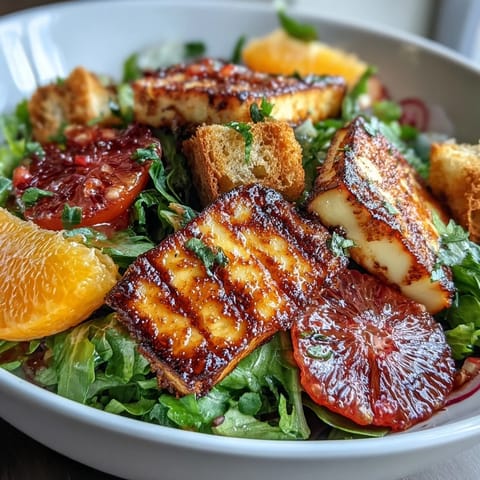 Crisp fried Halloumi Blood Orange Fattoush, a refreshing summer salad.