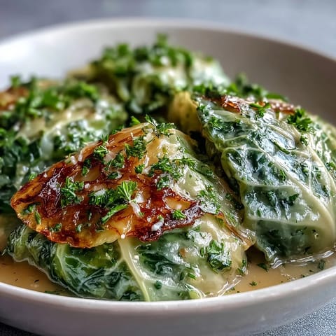 Fork-tender cabbage wedges in a rich parmesan broth, perfect for a comforting vegetarian dinner.