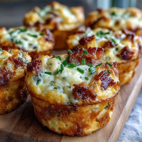Golden brown Ranch & Cheddar Egg Muffin Cups topped with melted cheese and fresh chives, fresh from the oven.