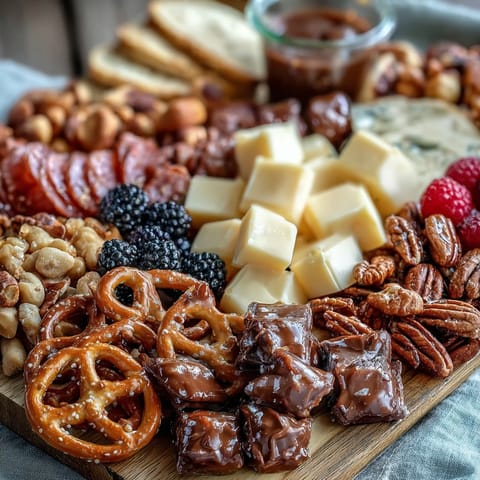 Festive snack board featuring a colorful array of sweet and savory bites, ideal for grad parties and family gatherings.