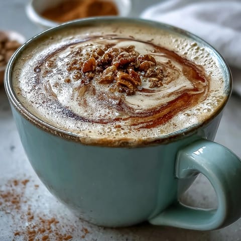 Creamy adaptogen latte with ashwagandha and reishi, topped with cinnamon.