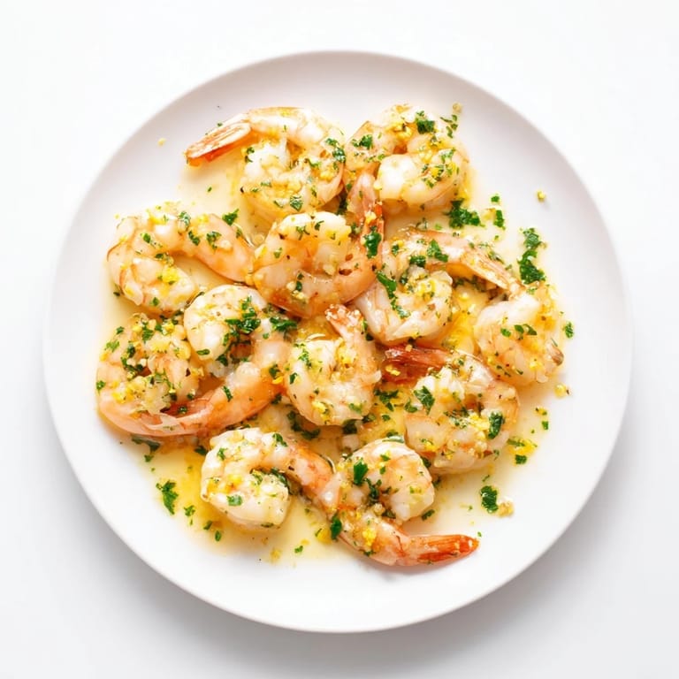 Golden-brown garlic shrimp scampi, swimming in a buttery sauce, smells incredibly aromatic.