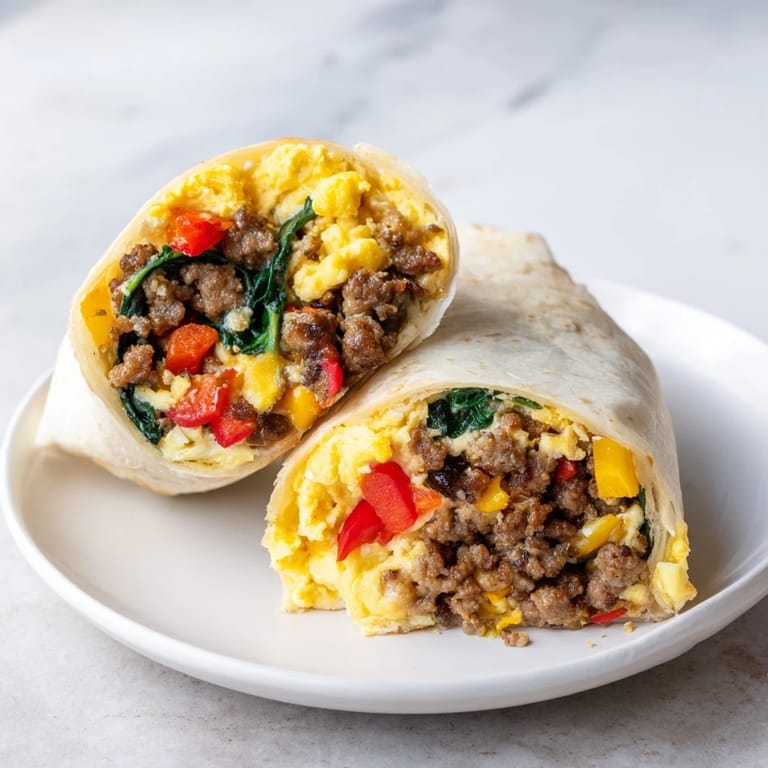 Perfectly wrapped Make-Ahead Breakfast Burritos, bursting with savory sausage, veggies, and melted cheese, a convenient breakfast.