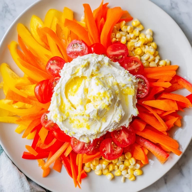 Imagine the flavors of this Prism Burst salad, a beautiful arrangement topped with a light lemon dressing.