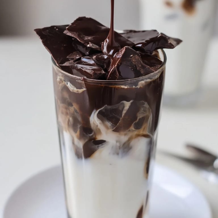 Rich espresso and milk layered under a stunning chocolate crack on this easy Chocolate Cracking Iced Latte.