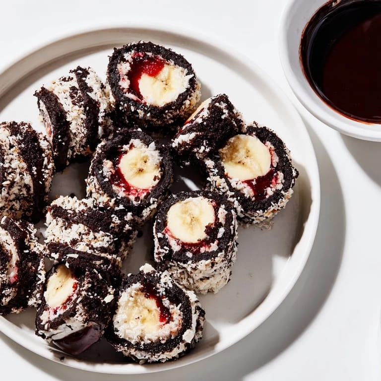 Irresistible Oreo Cookie Sushi Rolls, ready to eat, served with fun sprinkles for a perfect party dessert.