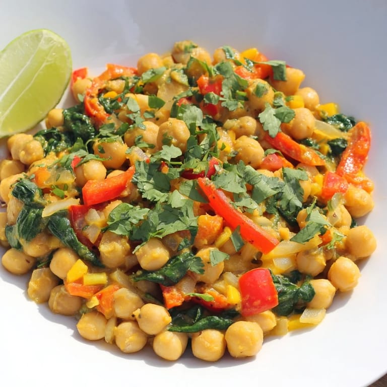Warm, fragrant Chickpea Curry, a colorful one-pot meal inviting a hearty, vegan dinner.