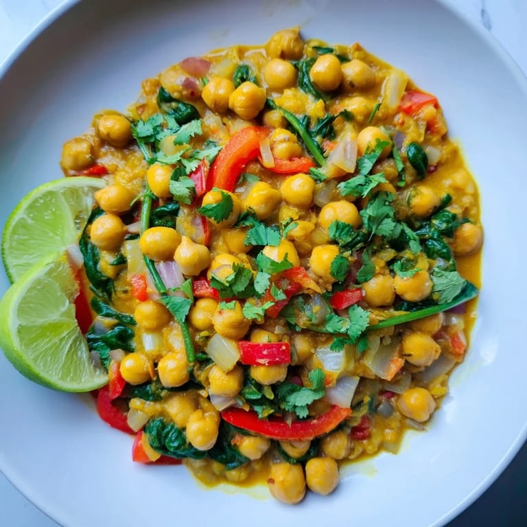 The rich aroma of Chickpea Curry simmering, perfect for dipping with warm naan bread.