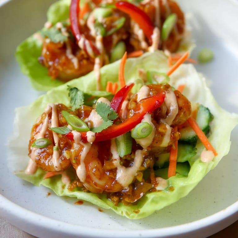 Close-up shot shows delicious shrimp lettuce cups, ready for a flavorful and low-carb meal.