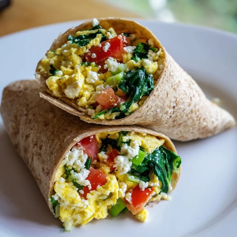 This savory Feta Egg Wrap features a golden tortilla holding a flavorful egg and feta filling.