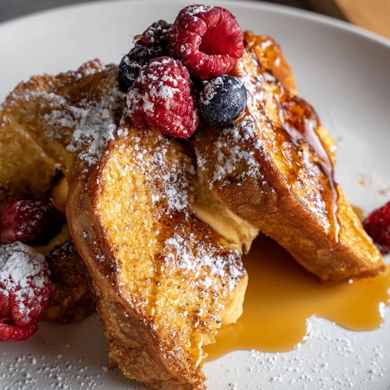Thick slices of Ice Cream French Toast, caramelized edges, cooked to perfection on a griddle.