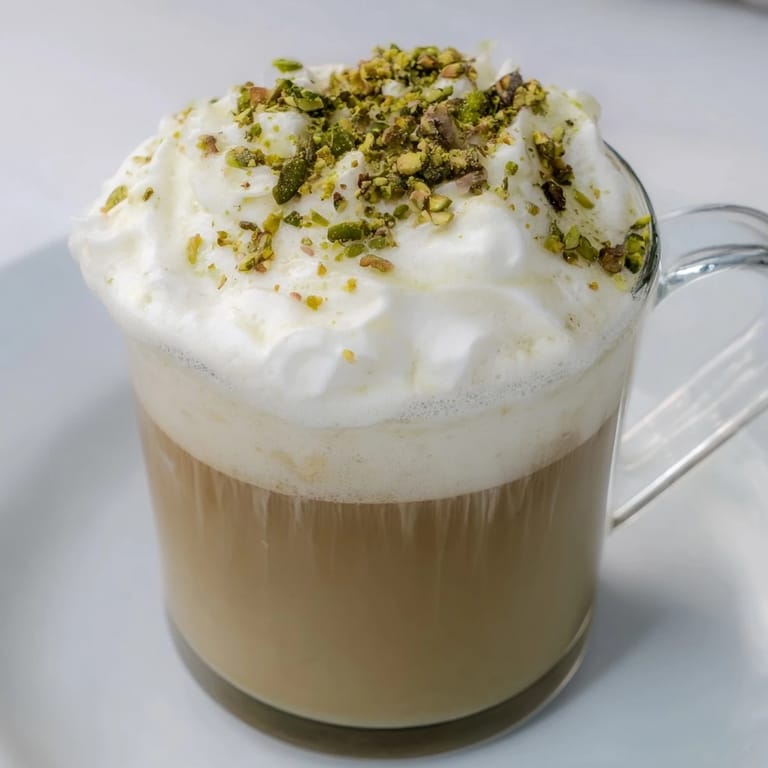 Aromatic pistachio latte with a swirl of airy cold foam, inviting you to relax.