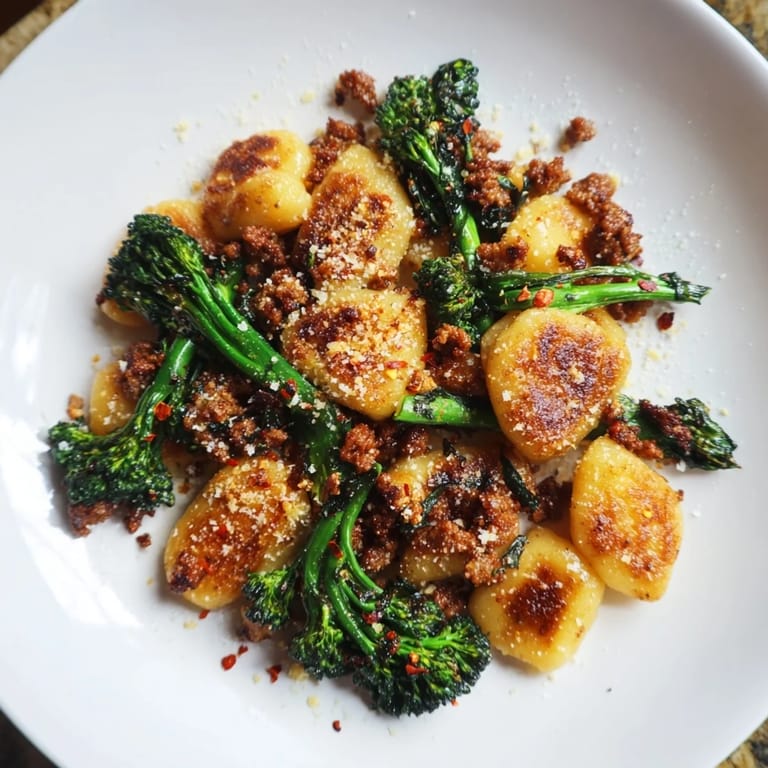 Hearty Sheet Pan Gnocchi Bake served hot, garnished with fresh basil and grated Parmesan.
