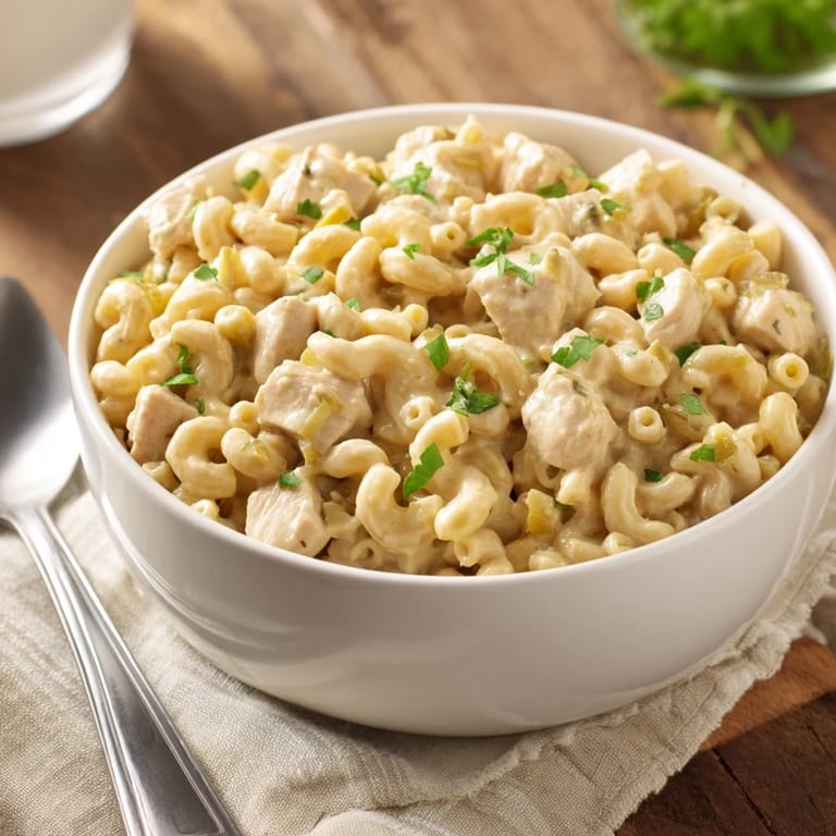 Steaming skillet of Green Chili Chicken Mac, showcasing melty Monterey Jack and cheddar over pasta.