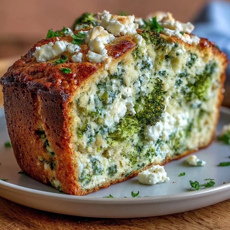 Savory baked Broccoli and Feta Loaf, showcasing tender green florets.
