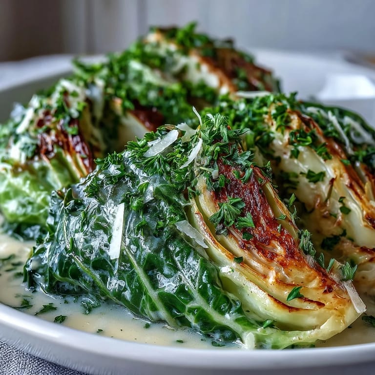 Steaming bowl of herby cabbage in savory parmesan broth, served with crusty bread for dipping.