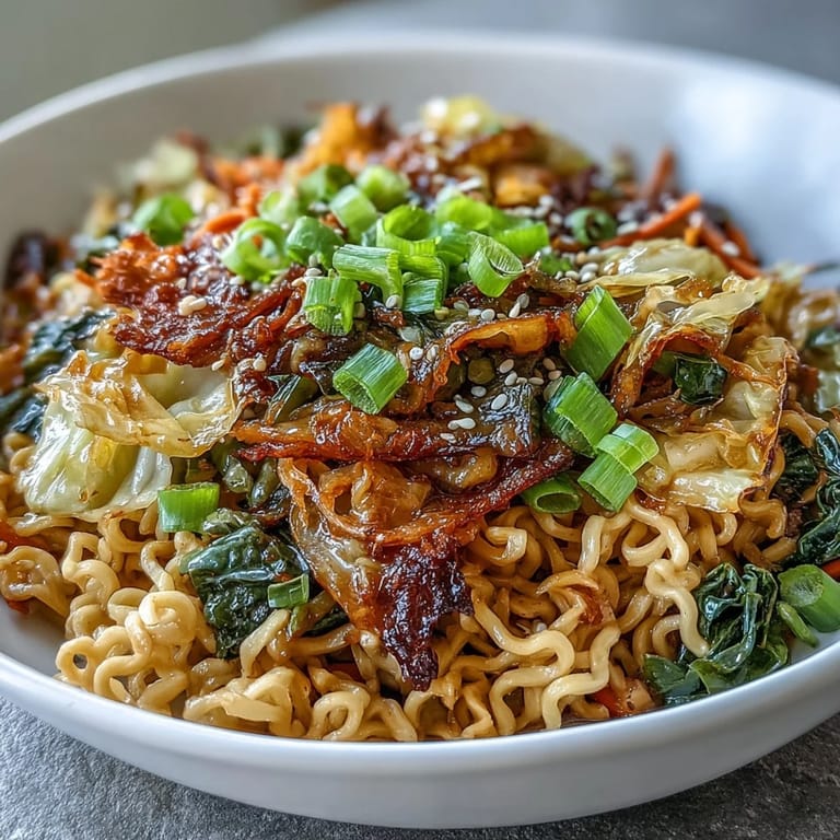 Topped with fresh scallions and sesame seeds, this Fried Cabbage Ramen is a quick weeknight meal.