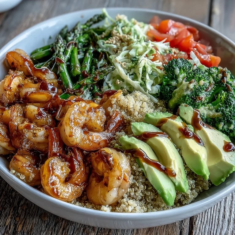 Vivid layers of quinoa, bright red cabbage, and green asparagus in a wholesome Rainbow Vegetable Detox Bowl ready to serve.