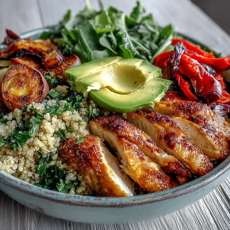 A bright lemon salad adds crisp contrast to the warm quinoa base in this Paprika Roasted Vegetable Quinoa Bowl.