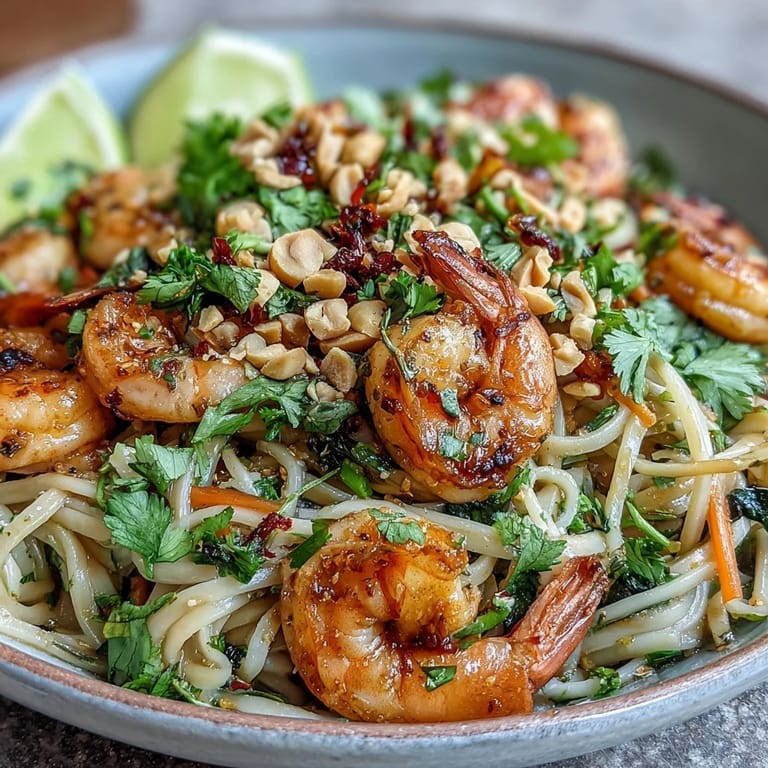 Savory Asian Noodle Bowl topped with crunchy peanuts and fresh cilantro, ready to serve.